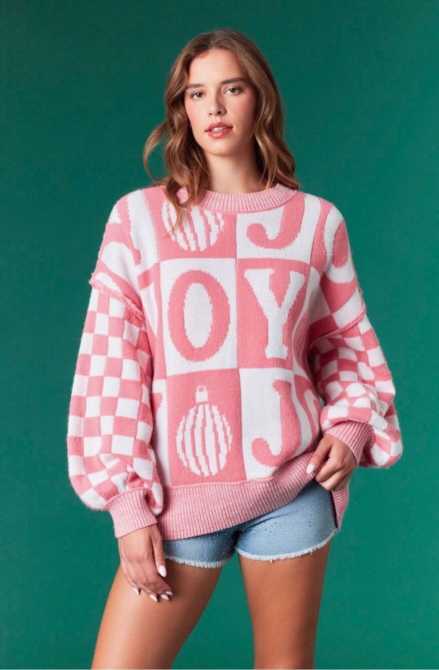 F251. Fantastic Fawn Coral Pink Oversized Checker Joy Holiday Balloon Sleeve